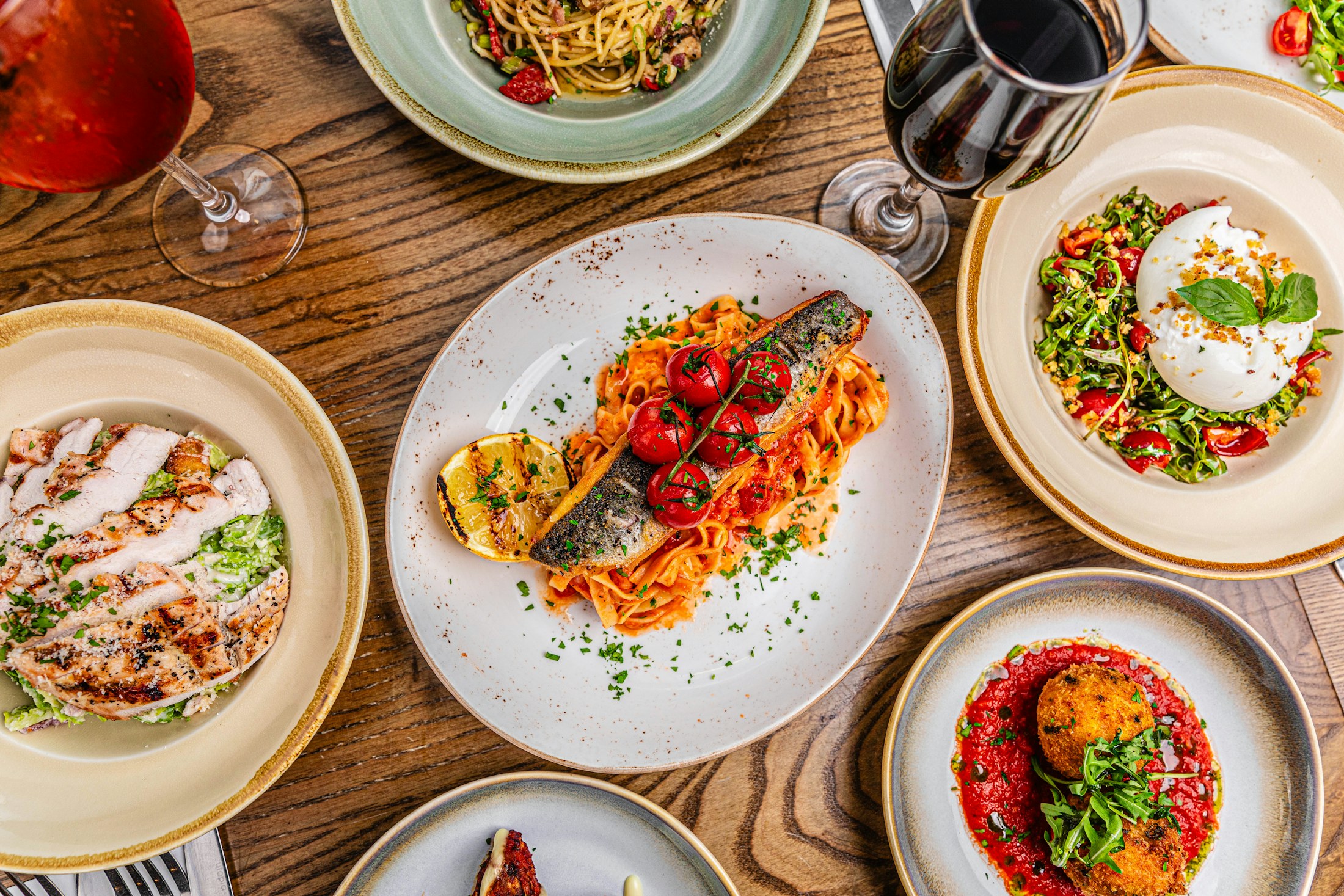 A generous spread of Italian dishes